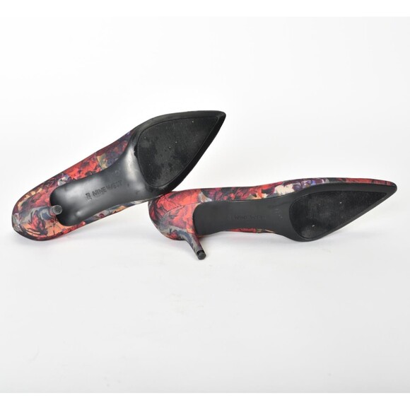 Nine West Margot Multi Red Floral Fabric Kitten Heel Size 8.5 - Picture 6 of 6